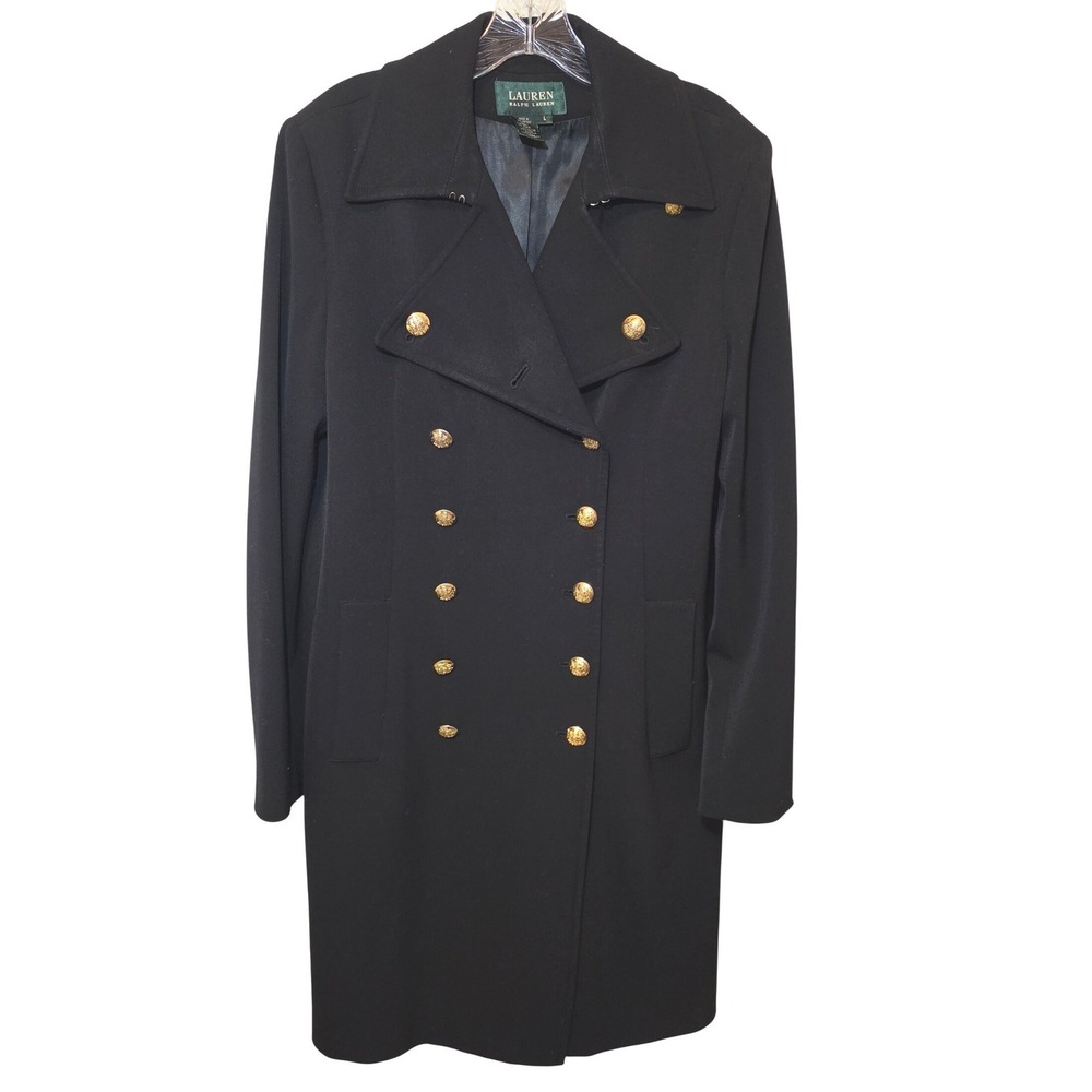 Lauren Ralph Lauren Black Wool Blend Double Breasted Crest Button Coat